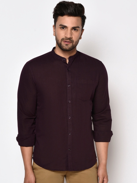 

METTLE Men Burgundy Opaque Cotton Casual Shirt
