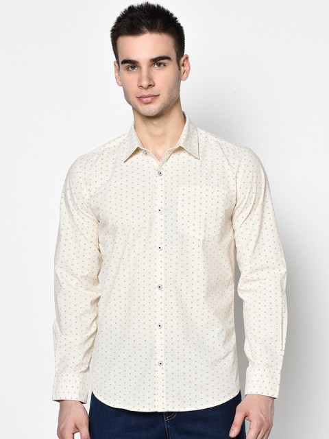 

METTLE Men Yellow Opaque Printed Cotton Casual Shirt