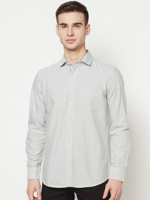 

METTLE Men Grey & White Pin Stripes Opaque Cotton Casual Shirt