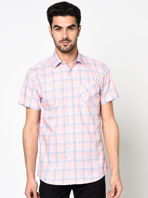 

METTLE Men Pink & Blue Tartan Checks Opaque Cotton Casual Shirt