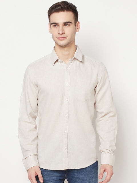 

METTLE Men Cream-Coloured Opaque Cotton Casual Shirt