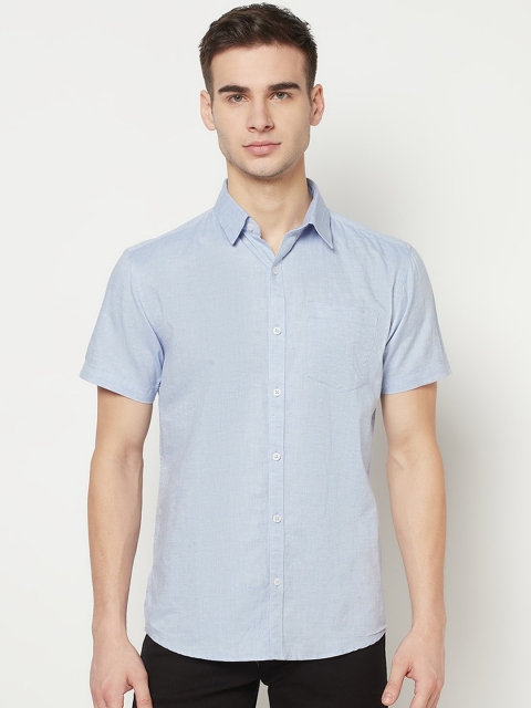 

METTLE Men Blue Opaque Cotton Casual Shirt