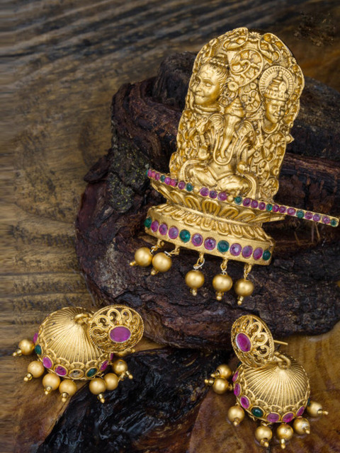 

Alankruthi Women Gold-Plated Eshwar Parvathi Ganesh Pendant set