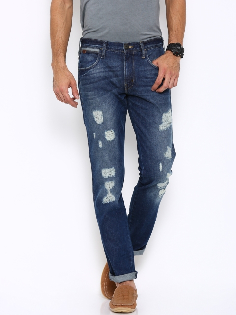 

Wrangler Men Blue Mid-Rise Highly Distressed Jeans