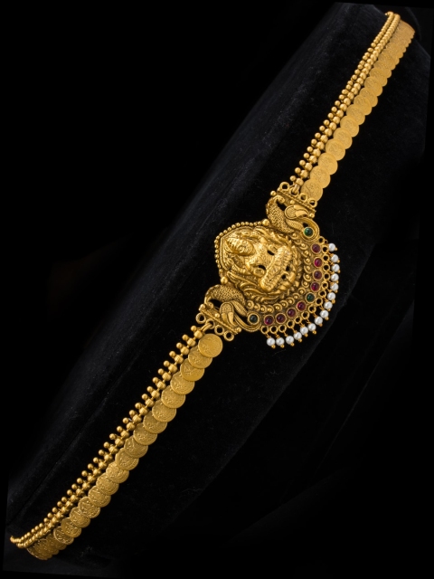 

Alankruthi Pink & Green Gold Plated Handcrafted Kamarbandh