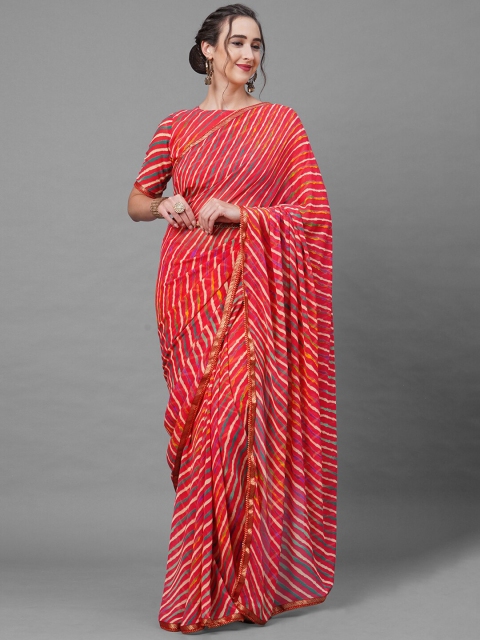 

Mitera Peach-Coloured & Red Leheriya Saree
