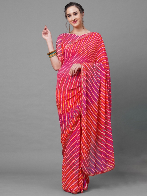 

Mitera Pink & White Leheriya Saree