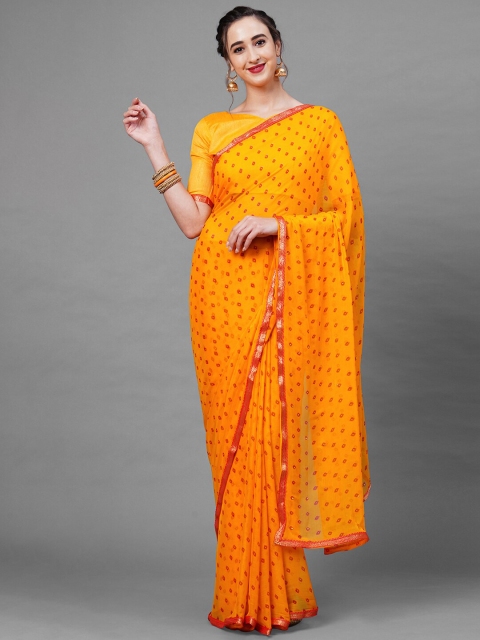 

Mitera Yellow & Red Printed Sequinned Saree