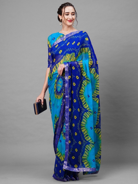 

Mitera Blue & Green Bandhani Saree