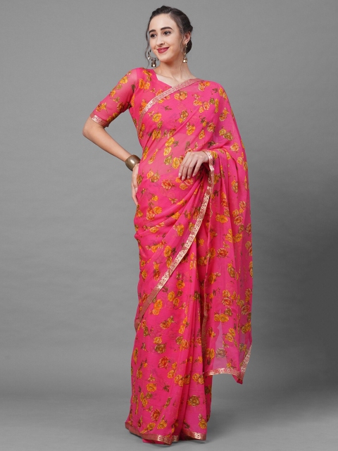 

Mitera Pink & Yellow Floral Saree