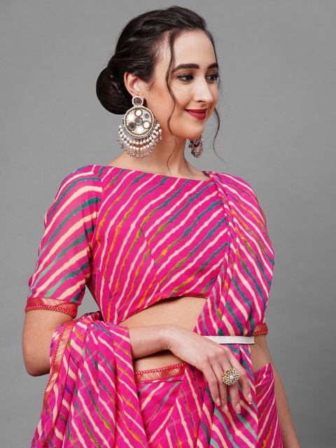 

Mitera Pink & White Leheriya Saree