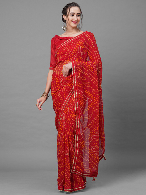 

Mitera Red & Orange Bandhani Saree