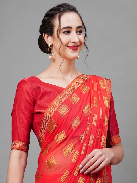 

Mitera Peach-Coloured Woven Design Saree