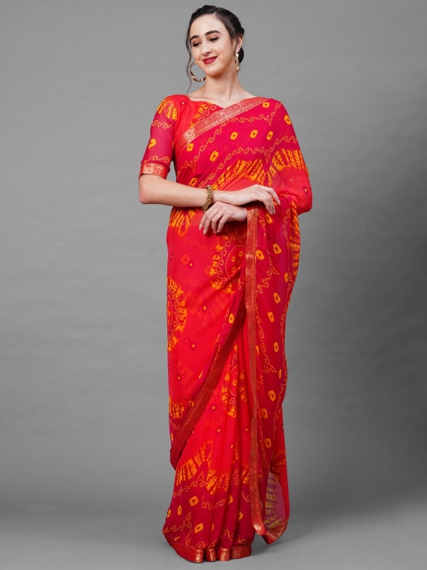 

Mitera Peach-Coloured & Orange Bandhani Saree