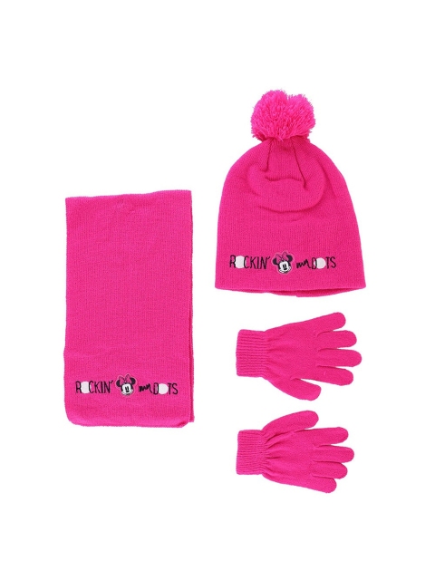 

Disney Unisex Kids Pink & Black Printed Woolen Cap,Gloves & Scarf Combo Set