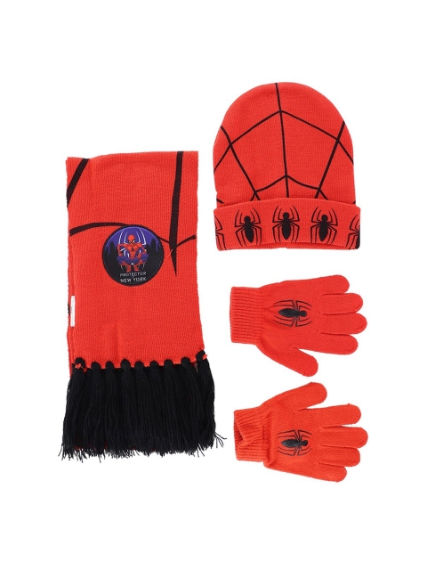 

Disney Unisex Kids Red & Black Spiderman Printed Beanie & Gloves With Scarf Set
