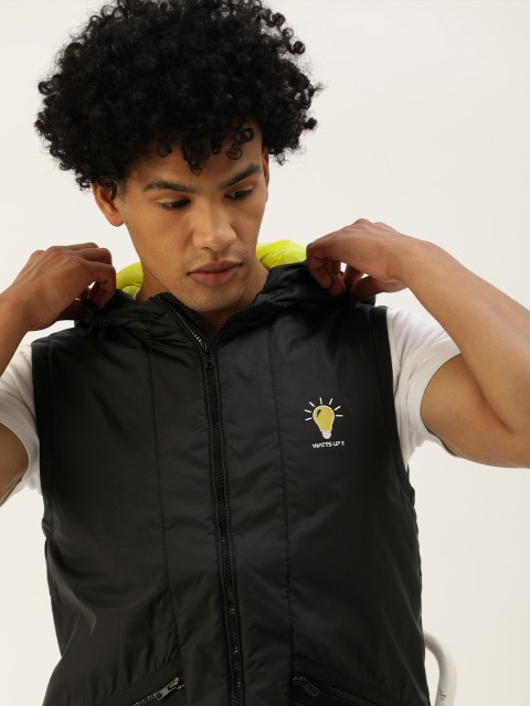 

SINGLE Men Black Solid Padded Jacket