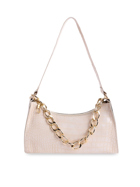 

NUFA Cream-Coloured Textured PU Structured Shoulder Bag