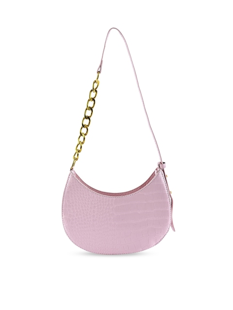 

NUFA Pink PU Textured Half Moon Shoulder Bag