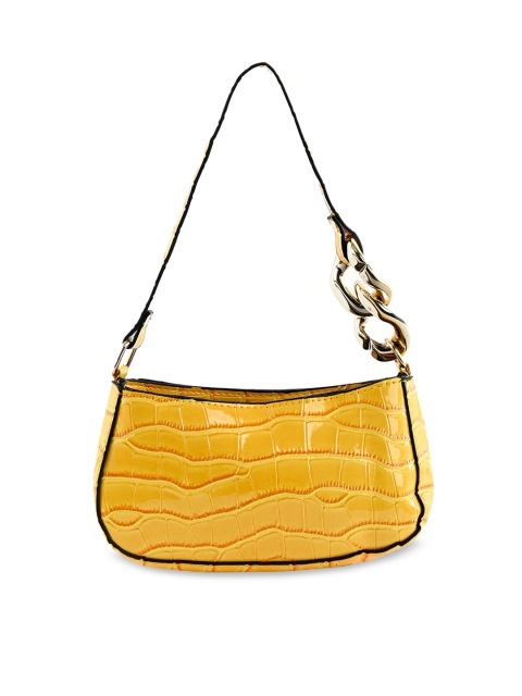 

NUFA Yellow Textured PU Structured Shoulder Bag