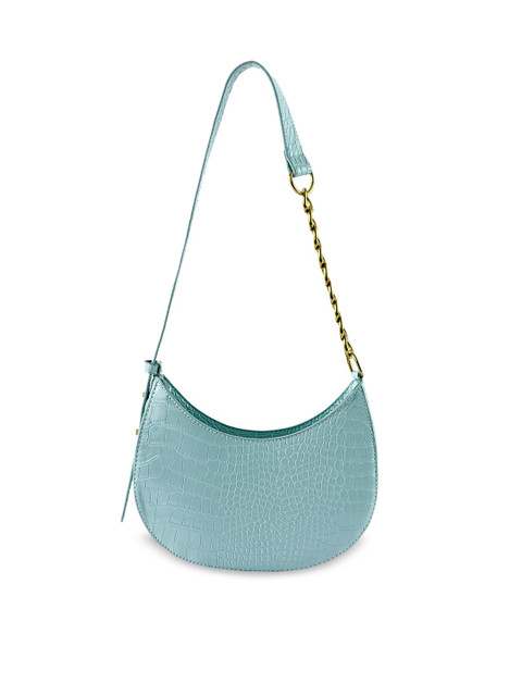 

NUFA Blue Textured PU Half Moon Shoulder Bag