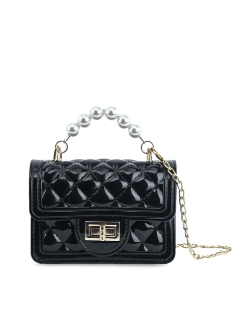 

NUFA Black Textured PU Structured Handheld Bag