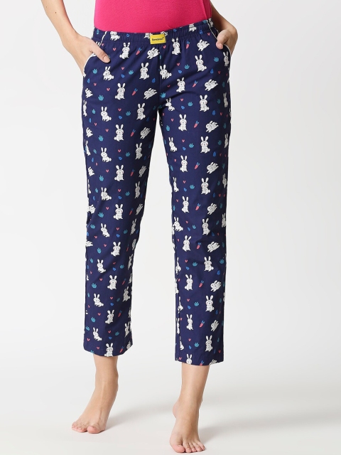 

Bewakoof Women Navy Blue & White Bunny Rabbit Printed Lounge Pants