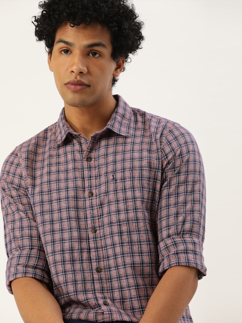 

SINGLE Men Dusty Pink Slim Fit Tartan Checked Casual Shirt