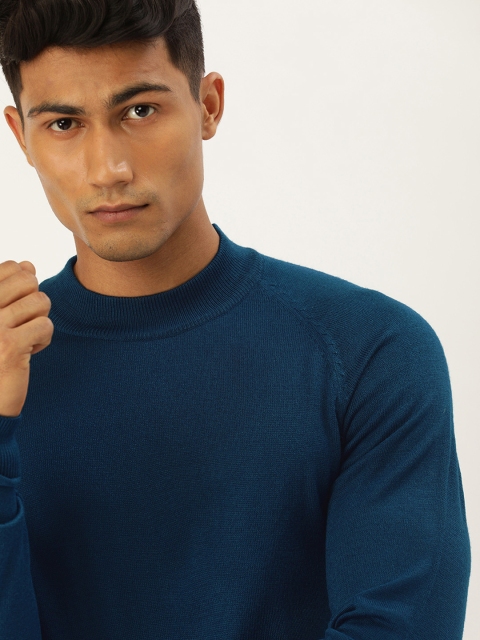 

SINGLE Men Teal Blue Slim Fit Pullover