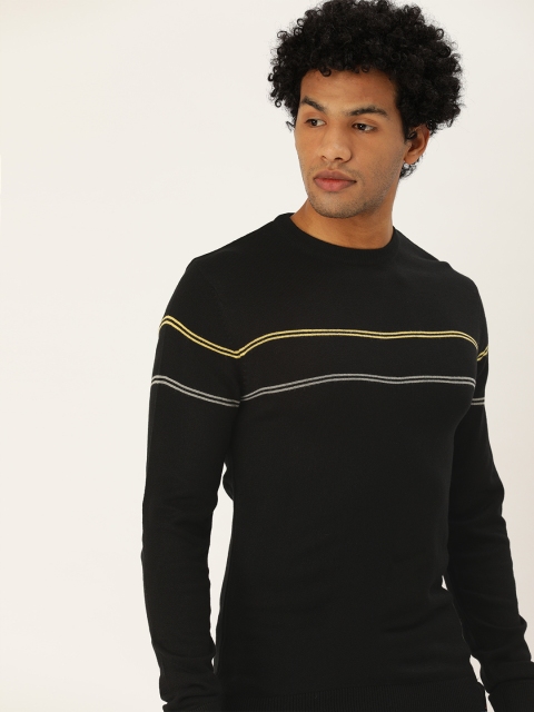 

SINGLE Men Black Slim Fit Striped Pullover