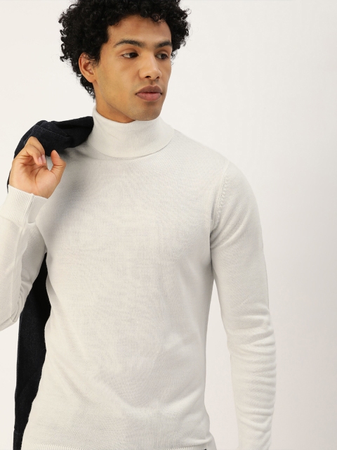 

SINGLE Men White Solid Pullover Sweater