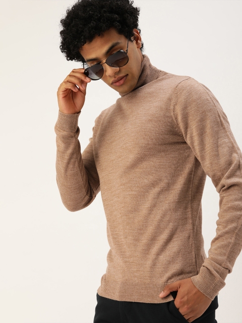 

SINGLE Men Brown Solid Pullover Sweater