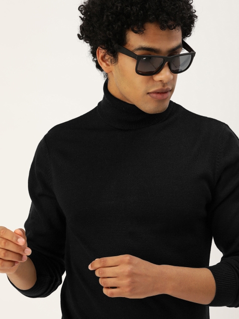 

SINGLE Men Black Solid Pullover Sweater