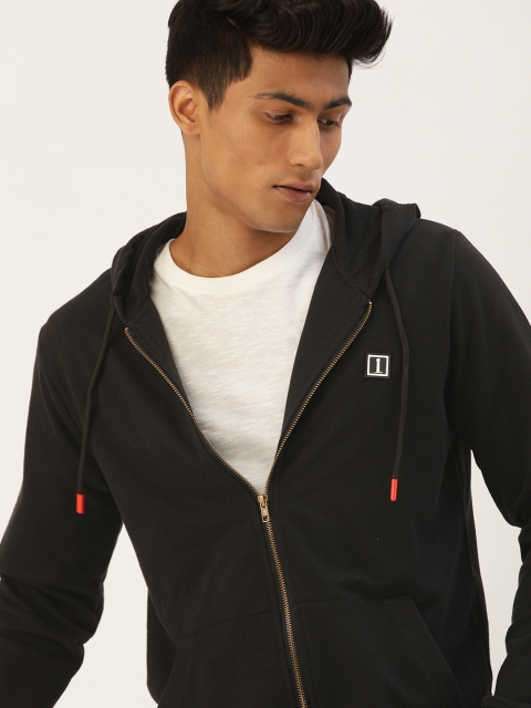 

SINGLE Men Black Slim Fit Hooded Sweatshirt