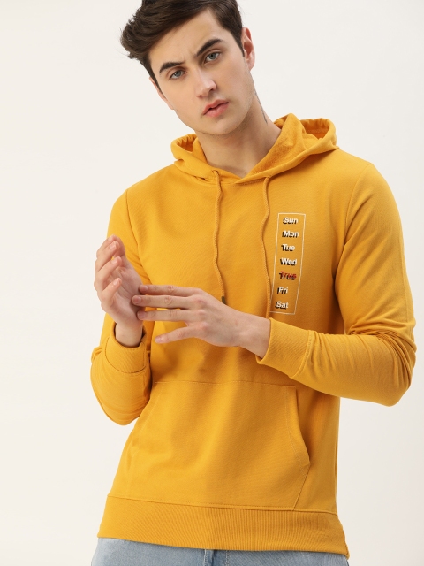 

SINGLE Men Yellow Hooded Sweatshirt with Printed Detailing