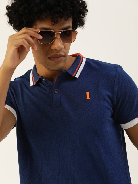 

SINGLE Men Navy Blue Polo Collar T-shirt