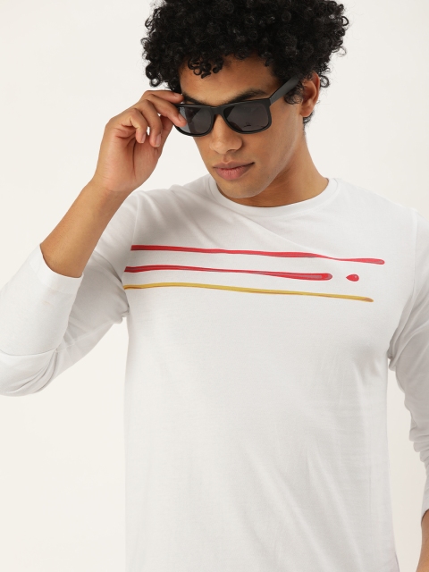 

SINGLE Men White Red Striped Pure Cotton T-shirt