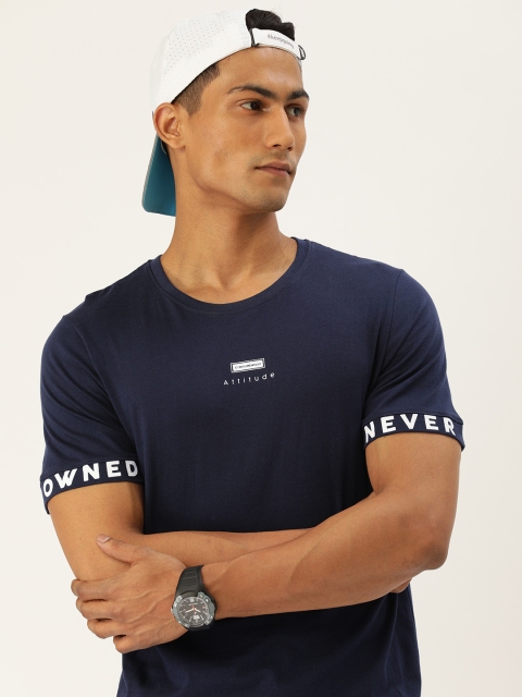 

SINGLE Men Navy Blue Slim Fit Pure Cotton T-shirt