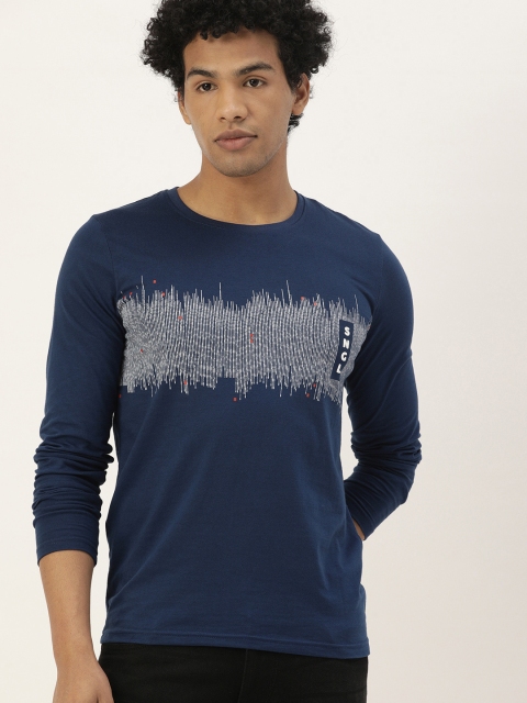 

SINGLE Men Navy Blue Printed T-shirt
