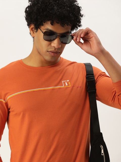

SINGLE Men Rust Orange Striped T-shirt