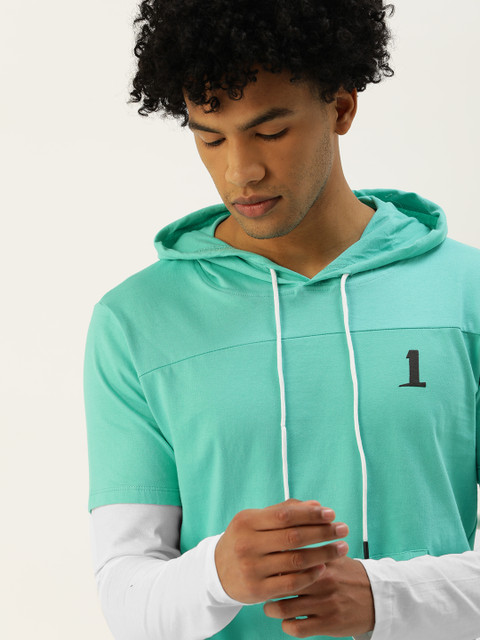 

SINGLE Men Sea Green Hooded Doctor Sleeves T-shirt
