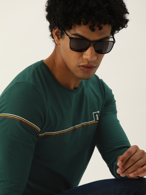 

SINGLE Men Teal Green Printed Round-Neck Slim Fit Casual T-shirt