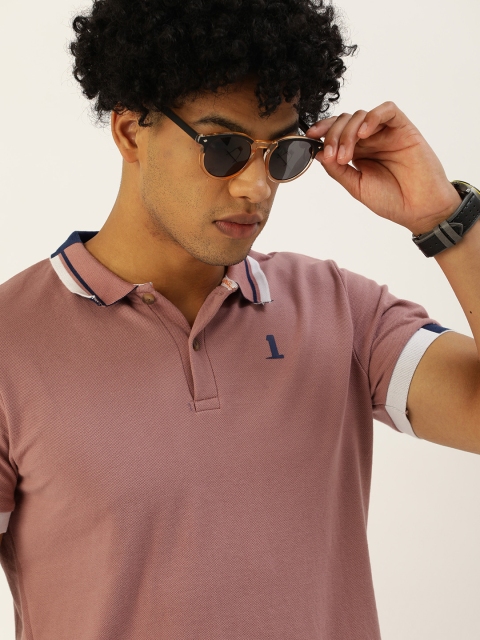 

SINGLE Men Pink Solid Polo Collar T-shirt