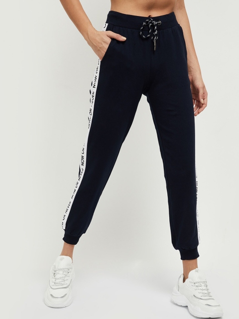 

max Women Navy Blue Solid Cotton Joggers