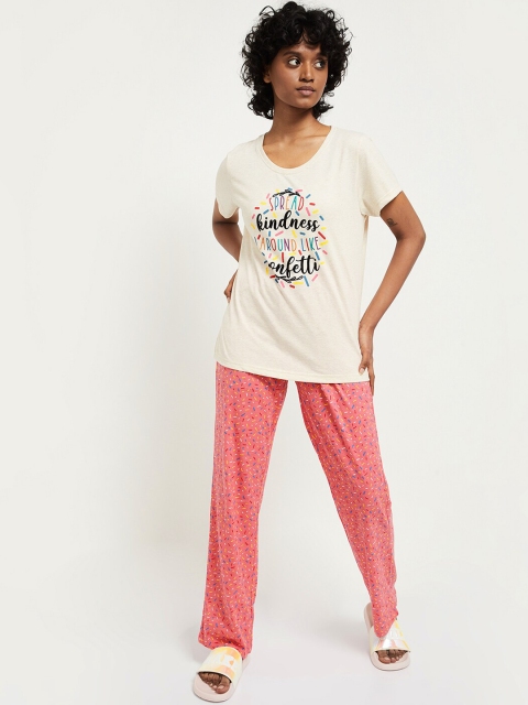 

max Women Beige & Pink Printed Night suit