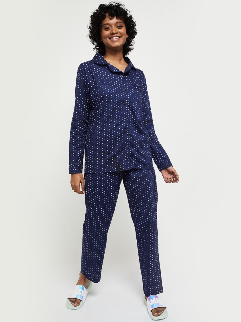 

max Women Navy Blue & White Printed Night suit