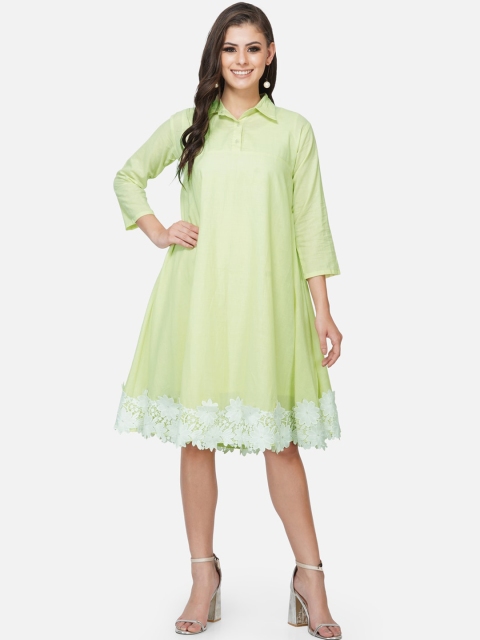 

FABNEST Green & White A-Line Dress