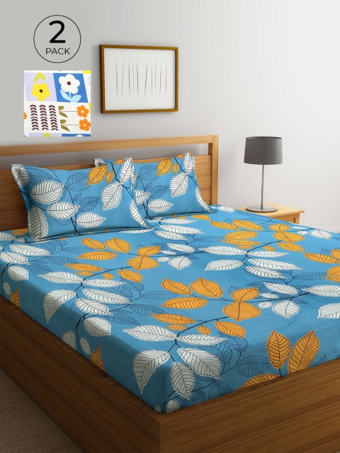 

KLOTTHE Blue & White Floral 210 TC 2 King Bedsheet with 4 Pillow Covers