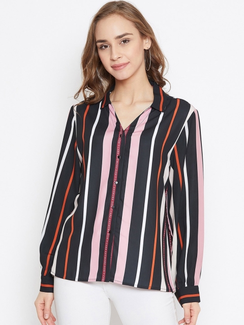 

Madame Women Black & Red Opaque Striped Casual Shirt