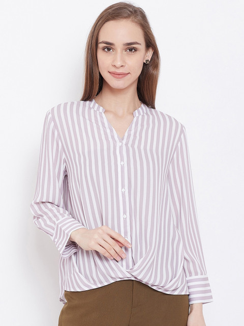 

Madame Women Mauve & White Opaque Striped Casual Shirt